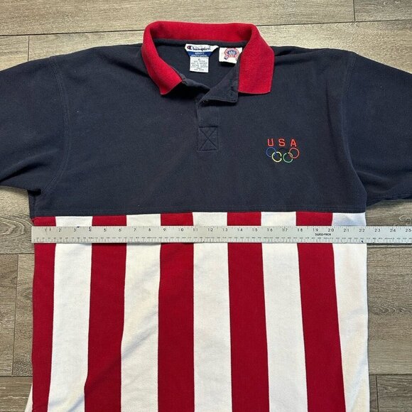 Vintage Champion Olympics Champion Polo Shirt Sz XL USA Team Blue Red white - Picture 6 of 7